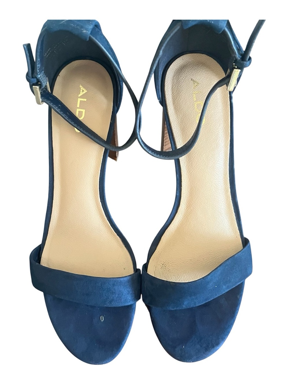 ALDO Jerayclya Navy Blue Suede Block Heel Sandals Size - Picture 2 of 7